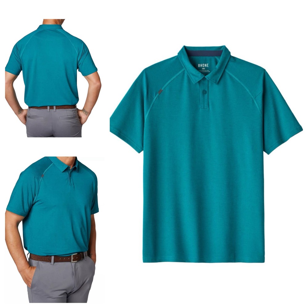 Rhone Polo Size XXL Delta Pique Polo Teal Blue Green Short Sleeve Golf Outdoor